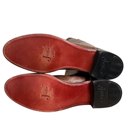 Justin Classic Mens Roper Leather Cowboy Boots Style 3163 Brown Size 12B Western - Picture 6 of 7